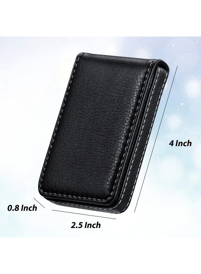Outus 2 Pieces Business Card Holder Business Card Wallet Pu Leather Business Card Case Pocket Business Name Card Holder With Magnetic Shut Credit Card Id Case Wallet (Black Blue)  - Image 3