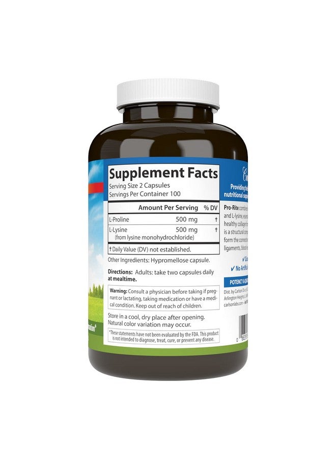 Carlson - Pro-Rite, Free-Form L-Proline & L-Lysine, Health, Joint Support & Collagen Formation, 200 Capsules - Image 2