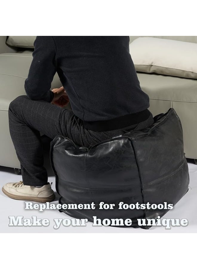 LAMAY Stuffable Seat cushion cover, 16" Faux Leather Storage Footstool, Decorative Cube for Storing Unwanted Clothing Dolls and Blankets, for Living Room and Bedroom(Black) - Image 5