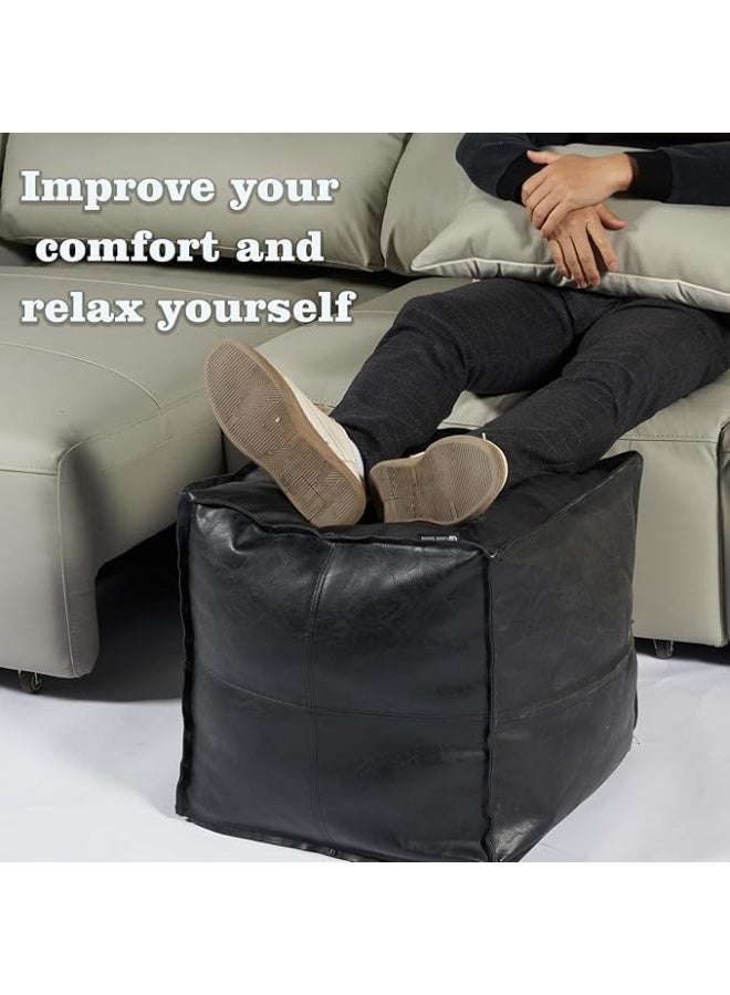 LAMAY Stuffable Seat cushion cover, 16" Faux Leather Storage Footstool, Decorative Cube for Storing Unwanted Clothing Dolls and Blankets, for Living Room and Bedroom(Black) - Image 4