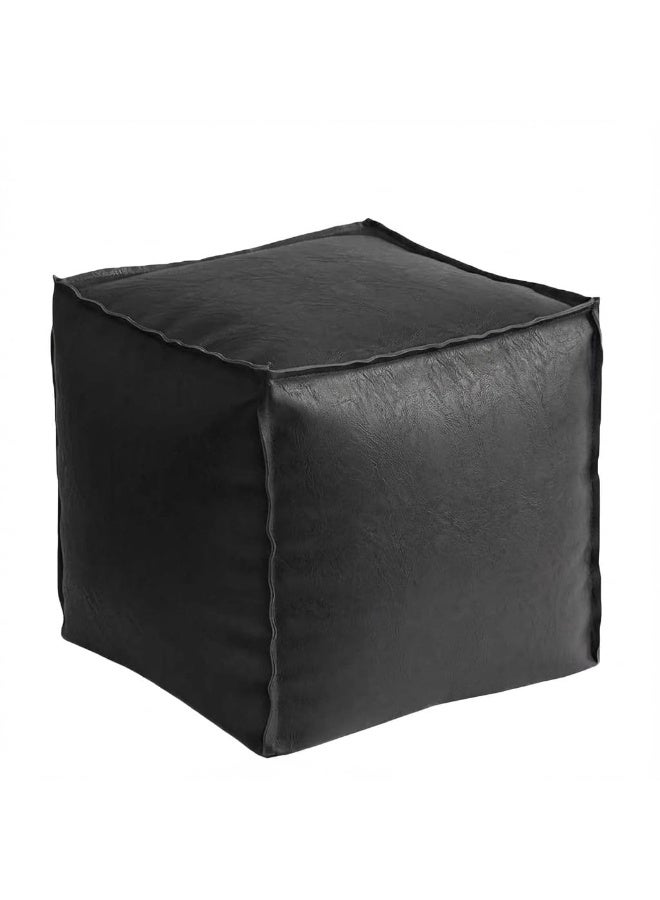 LAMAY Stuffable Seat cushion cover, 16" Faux Leather Storage Footstool, Decorative Cube for Storing Unwanted Clothing Dolls and Blankets, for Living Room and Bedroom(Black) - Image 1