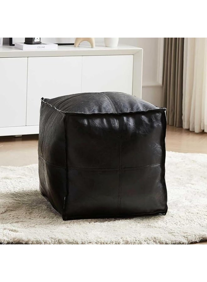 LAMAY Stuffable Seat cushion cover, 16" Faux Leather Storage Footstool, Decorative Cube for Storing Unwanted Clothing Dolls and Blankets, for Living Room and Bedroom(Black) - Image 2