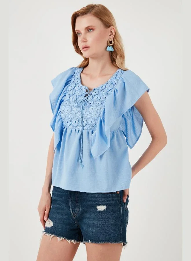 ليلا بلوزة نسائية ليلا بقصة عادية وربطة أمامية وكشكشة