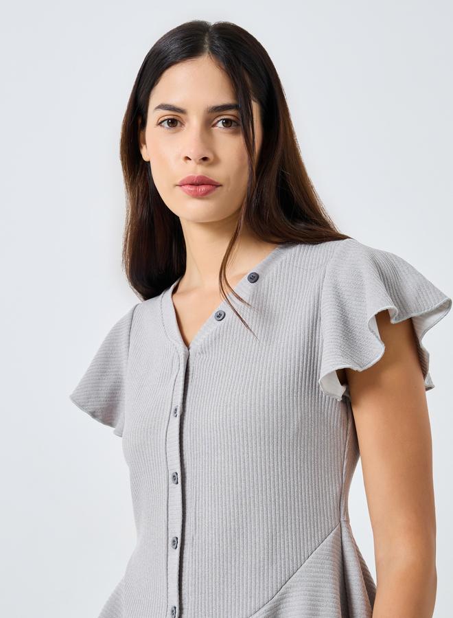 Styli Rib Button Through Peplum Shirt and Pyjama Set - Image 4