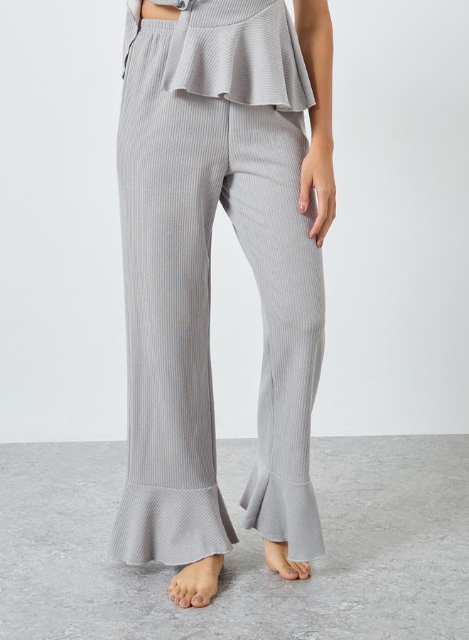 Styli Rib Button Through Peplum Shirt and Pyjama Set - Image 5