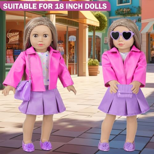 DOTVOSY American 18 Inch Dolls Clothes and Makeup Accessories,Cosmetic Toys Shoulder Bags Gift Playset Fit for 18" Doll Including Skirt Outfit Eye Shadow Lipstick Blusher Headband,Doll Not Include - Image 5