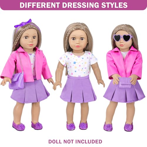 DOTVOSY American 18 Inch Dolls Clothes and Makeup Accessories,Cosmetic Toys Shoulder Bags Gift Playset Fit for 18" Doll Including Skirt Outfit Eye Shadow Lipstick Blusher Headband,Doll Not Include - Image 3