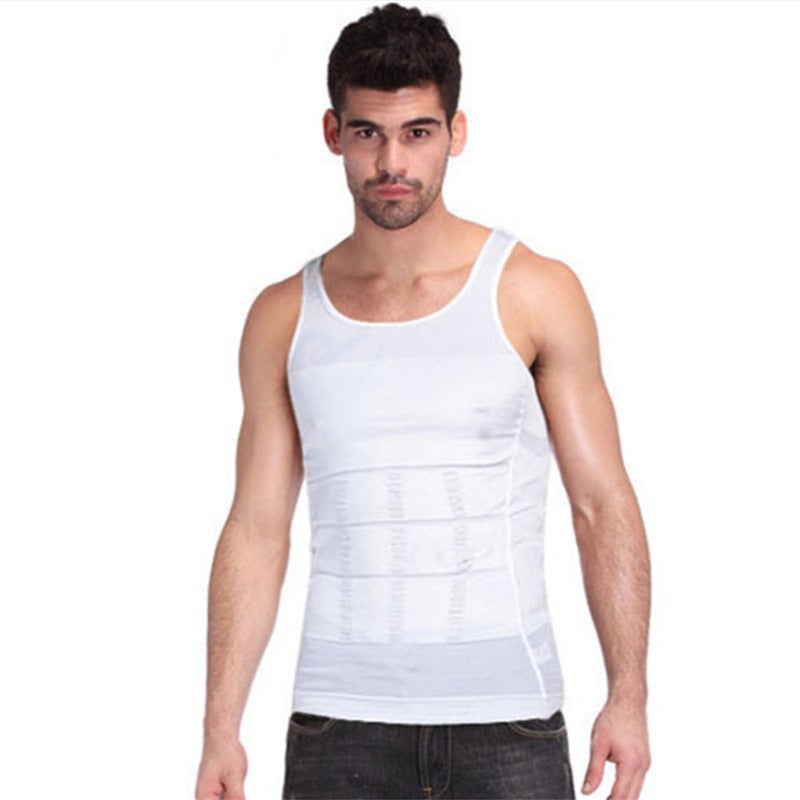 Mens Slimming Vest Shapewear Sports Waist Trimmer White White - Image 2