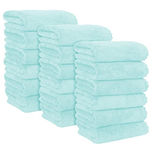 MOONQUEEN 18 Pack Premium Hand Towels  Quick Drying  Microfiber Coral Velvet Highly Absorbent Towels  Multipurpose Use as Hotel Bathroom Shower Spa Hand Towel 16 x 28 inches Frozen Blue