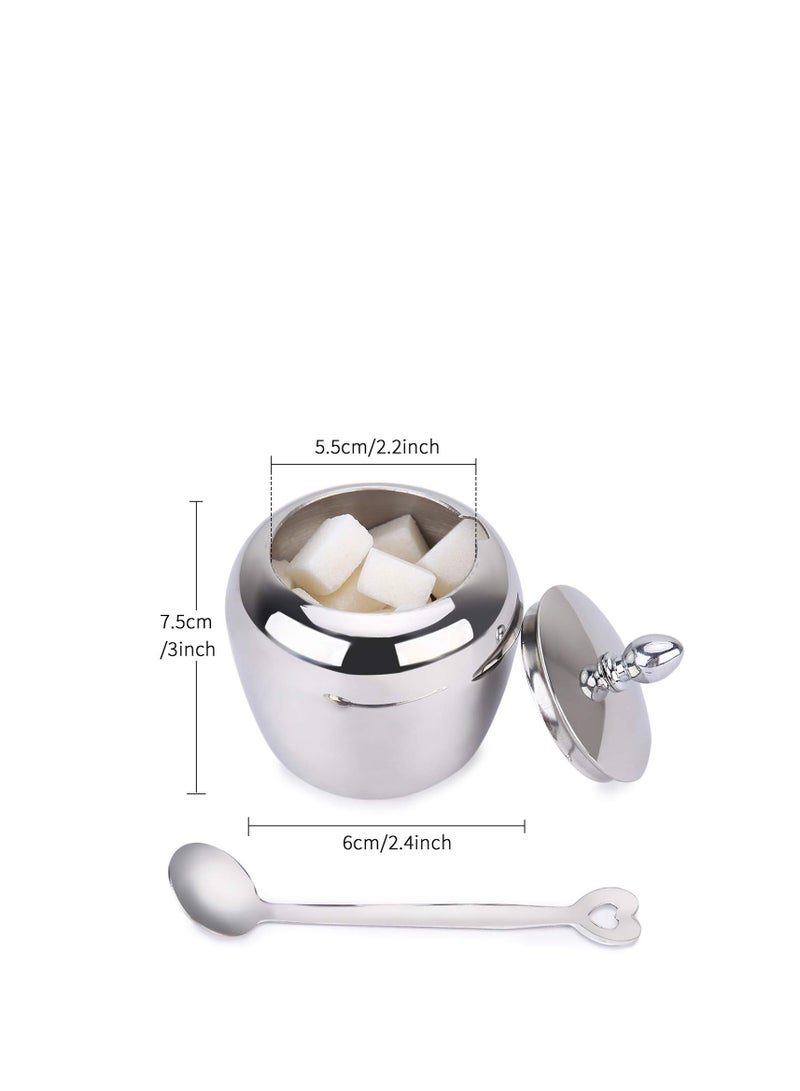 Zikra Small Stainless Steel Sugar Bowl with Lid and Sugar Spoon in Heart Shape for Kitchen and Home Sugar Holder in Apple Shape 7.2oz/215ml - Image 2