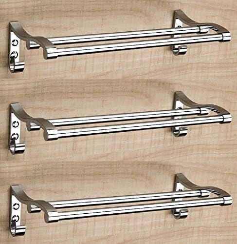Handy Stianless Steel Bathroom Double Towel Rod with Hook | Towel Stand | Towel Rod| Bathroom Towel Stand | Towel bar | Towel Holder with Cloths Hook (Size-24 inch/Pack of-3) - Image 2