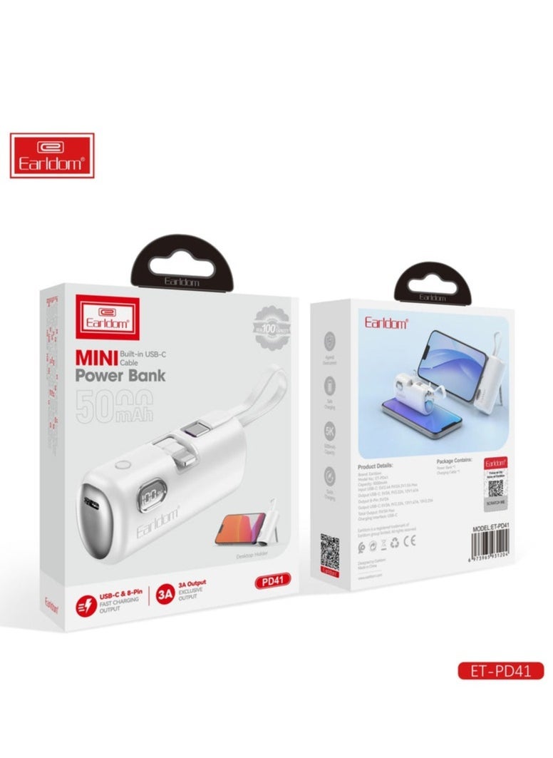 Earldom Mini 5000mAh Powerbank PD41 | 22.5W Fast Charging Portable Charger for Smartphones & Devices | Compact, Lightweight, High-Performance, Ultra-Fast Charging Power Bank for Travel & Daily Use | Powerbank for iPhone, Samsung & More - Image 1