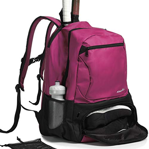 Athletico Premier Tennis Backpack - Tennis Bag Holds 2 Rackets in Padded Compartment | Separate Ventilated Shoe Compartment | Tennis Bags for Men or Women (Pink) - Image 1