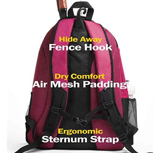 Athletico Premier Tennis Backpack - Tennis Bag Holds 2 Rackets in Padded Compartment | Separate Ventilated Shoe Compartment | Tennis Bags for Men or Women (Pink) - Image 5