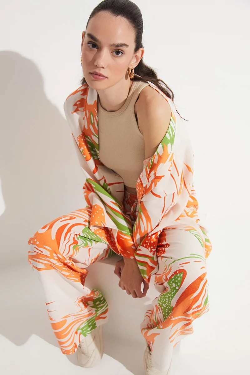جون Women's Exclusive Patterned Linen Blend Woven Kimono&Caftan