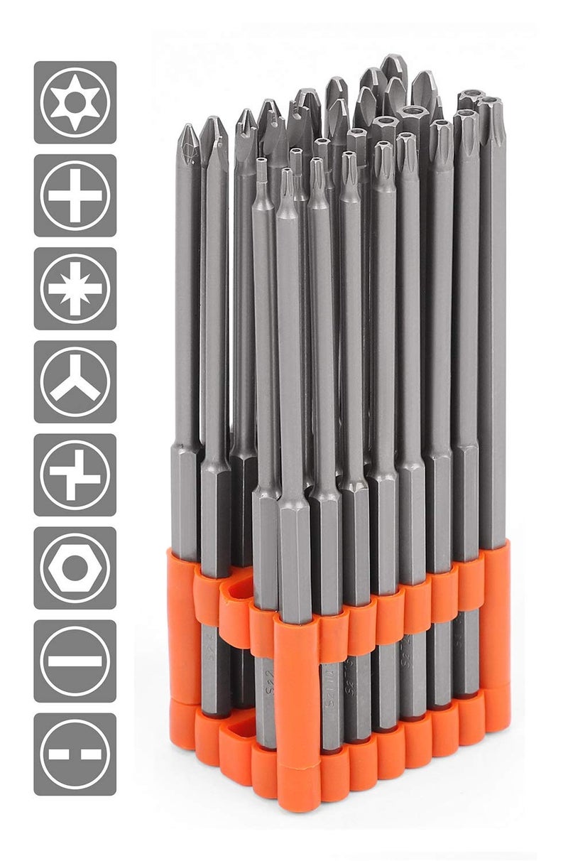 HORUSDY 32-Piece 1/4" Shan Extra Long Security Power Bit Set, 6" Long Tamper Proof Security Bits, S2 Steel. - Image 1