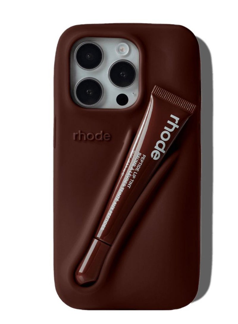 Rhode iPhone 16 plus Phone Case with Lip Gloss ,Silicone Shockproof and Scratch-Resistant Protective Case,Phone Rhode Case with Silicone Lipstick Holder,Applicable to iPhone 16 plus-(Espresso） - Image 4