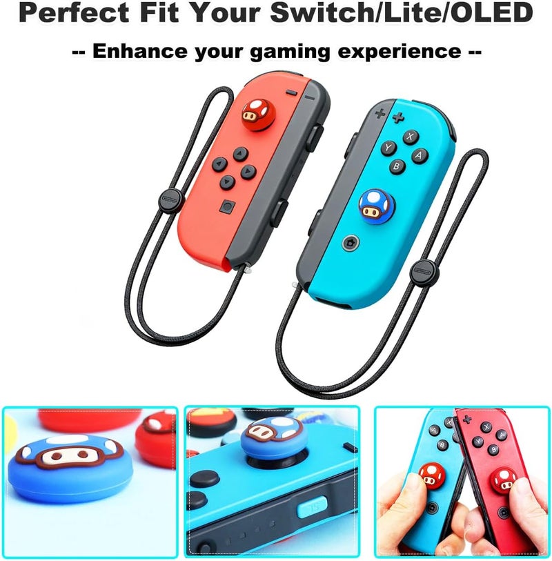 Sunmike Thumb Grip Caps for Nintendo Switch/OLED/Switch Lite, 4 Pcs Caps for Nintendo Switch Joystick Covers Kawaii Accessories Switch Thumb Caps - Blue&Red - Image 3