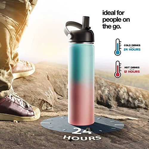 Brewberry Stainless Steel Insulated Water Bottle and Travel Mug for Hot and Cold Beverages, Wide Mouth, Double Wall Insulated Hydration Sports Water Bottle for Hiking, Biking, Outdoor, 22 OZ BPA Free - Image 2