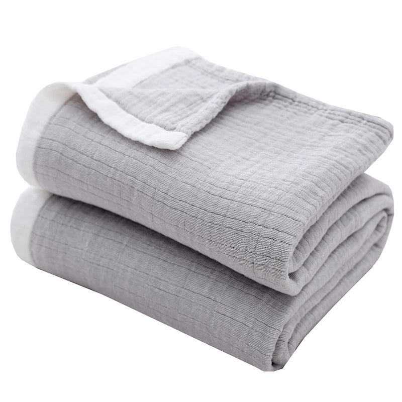 SE SOFTEXLY Cotton Muslin Throw Blanket for AdultsBreathable 4Layer Yarn Dyed Linen Texture Gauze Blanket for Bed Sofa CouchSuper Soft Lightweight Twin Size Blanket for All Season60x80Grey