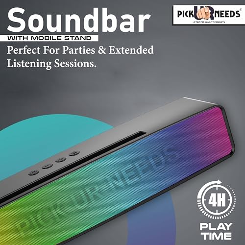 Pick Ur Needs Rechargeable Portable Bluetooth Wireless Home TV Soundbar with Multicolor Light Stereo Speaker (Black) - Image 5