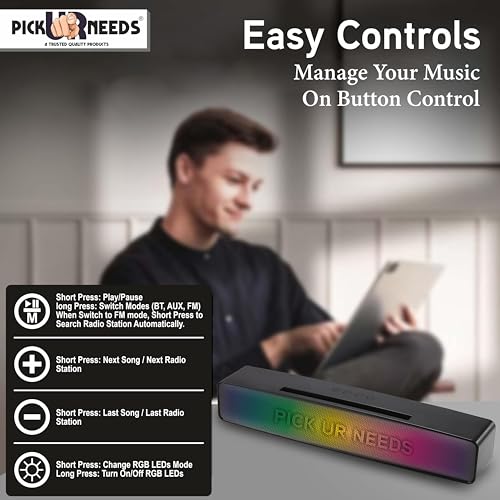 Pick Ur Needs Rechargeable Portable Bluetooth Wireless Home TV Soundbar with Multicolor Light Stereo Speaker (Black) - Image 4