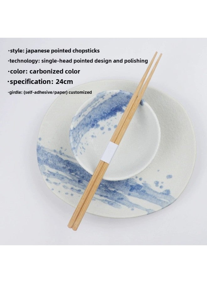 Disposable Sushi Cuisine Barbecue Custom High-grade Two-pointed Double-headed Bamboo Chopsticks Takeaway Manufacturers Japanese Chopsticks-Color:Custom Logo24cm Carbonized Tip (sticker/paper)  - Image 1