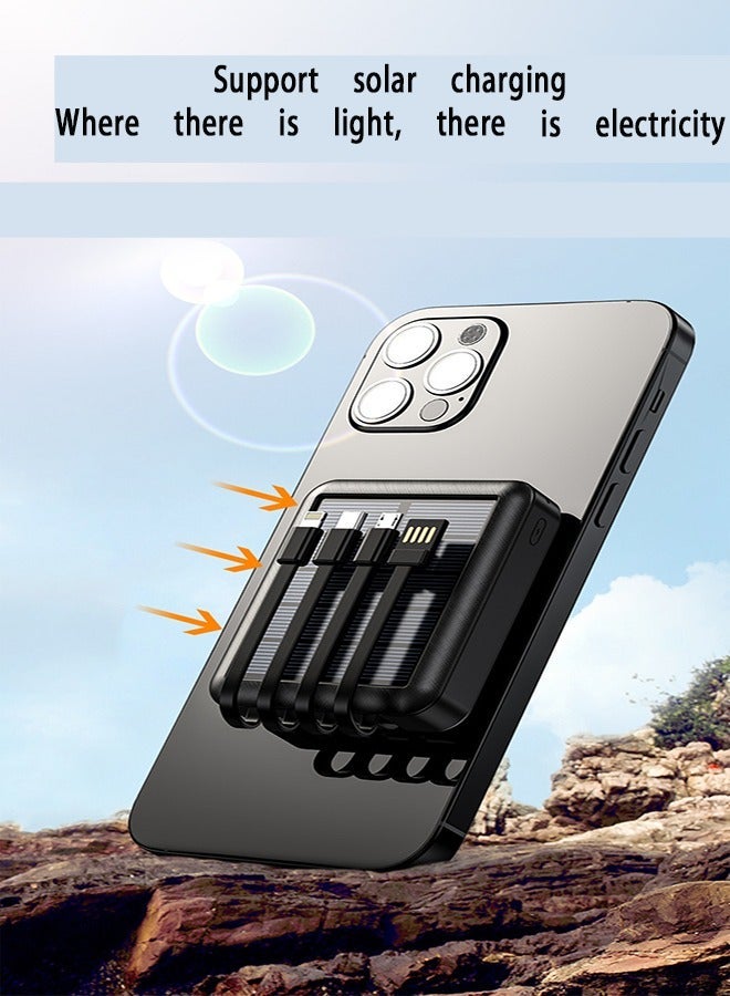 راكسوم باور بانك شمسي جديد بقدرة 20000 مللي أمبير في الساعة وكابلات مدمجة 4 في 1 شاحن بالطاقة الشمسية - Image 1