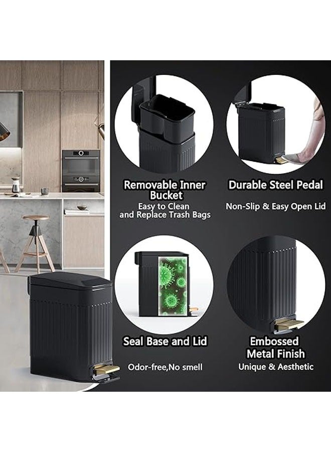 Arabest 6L Slim Step-On Trash Can with Soft-Close Lid - Narrow Rectangular Metal Pedal Garbage Bin for Bathroom, Office, or Bedroom, Space-Saving Black Design  - Image 4