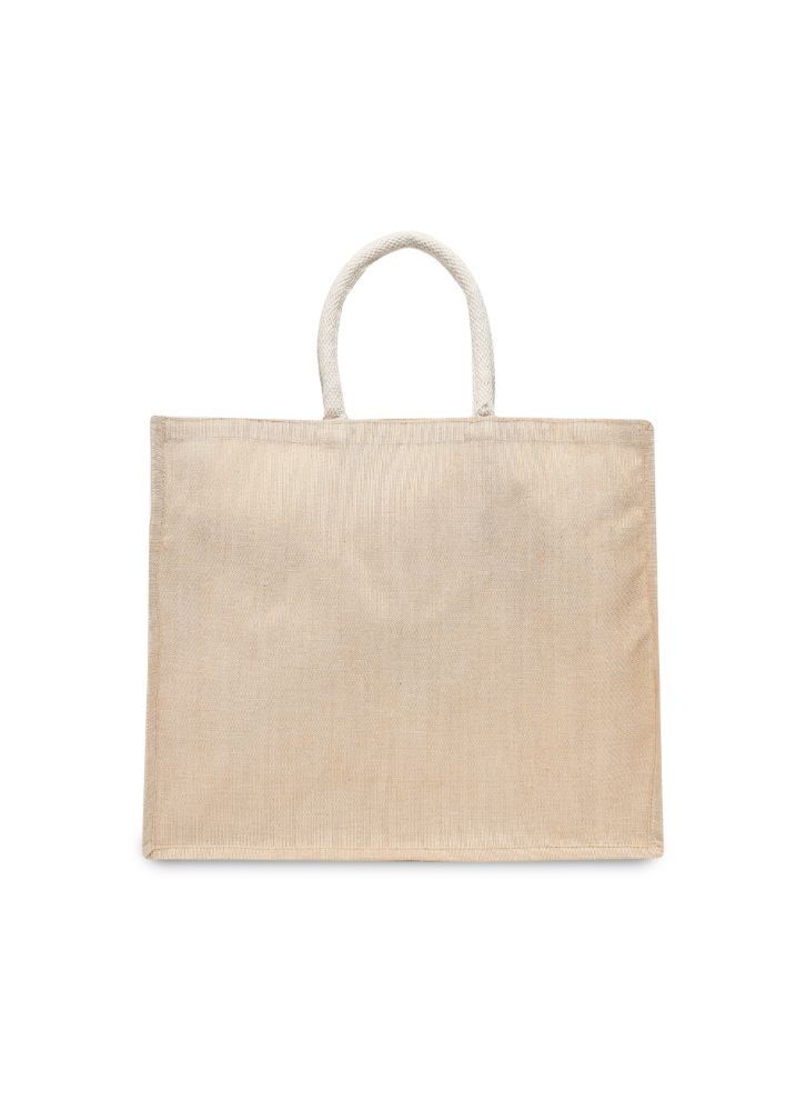 BYFT Laminated Juco Tote Bags with Gusset (Natural) Reusable Eco Friendly Shopping Bag (43.18 x 15.24 x 36.83 Cm) Set of 12 Pcs  - Image 1