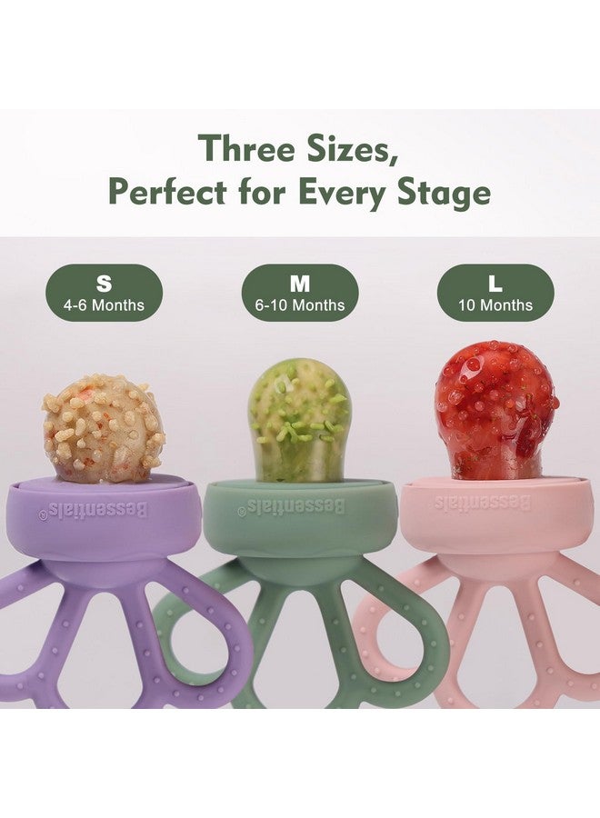 Bessentials Carrot Baby Fresh Fruit Food Feeder & 2 Pack Silicone Mesh Feeders | Safe Infant Self-Feeding|Includes 3 Sizes of Food Pouches |Suitable for Baby 4M+|BPA-Free (Pink & Grass Green) - Image 5