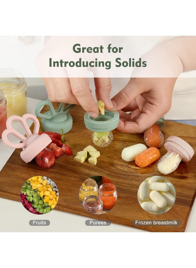 Bessentials Carrot Baby Fresh Fruit Food Feeder & 2 Pack Silicone Mesh Feeders | Safe Infant Self-Feeding|Includes 3 Sizes of Food Pouches |Suitable for Baby 4M+|BPA-Free (Pink & Grass Green) - Image 3