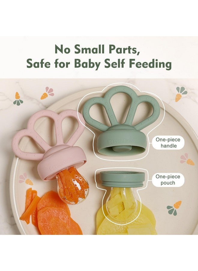 Bessentials Carrot Baby Fresh Fruit Food Feeder & 2 Pack Silicone Mesh Feeders | Safe Infant Self-Feeding|Includes 3 Sizes of Food Pouches |Suitable for Baby 4M+|BPA-Free (Pink & Grass Green) - Image 4
