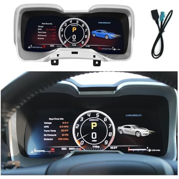 ريحني لوحة عدادات رقمية بديلة مقاس 123 بوصة لسيارة كامارو لينكس موديلات 2010 و2011 و2012 و2013 و2014 و2015 مزودة بشاشة عرض رقمية وعداد سرعة - Image 1