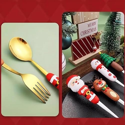 PARTEET Stainless Steel Christmas Cutlery Set with Santa Figurines, Set of 4 Piece Gold Plated Flatware & Tablespoon & Fork Set, Cake & Ice Cream Spoon| Merry Christmas Festive Gift Box for Kids - Image 4
