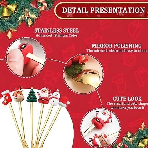 PARTEET Stainless Steel Christmas Cutlery Set with Santa Figurines, Set of 4 Piece Gold Plated Flatware & Tablespoon & Fork Set, Cake & Ice Cream Spoon| Merry Christmas Festive Gift Box for Kids - Image 3