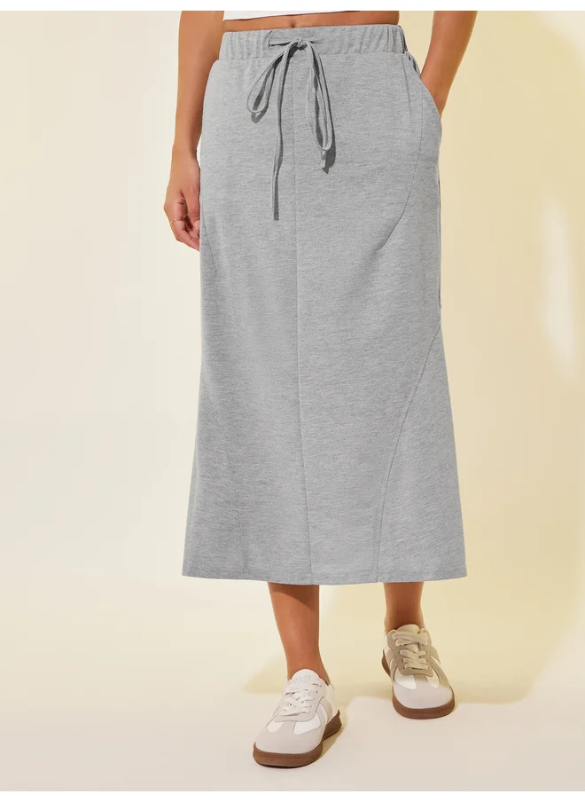 تايك تو Take Two Solid Drawstring Waist A-Line Midi Skirt