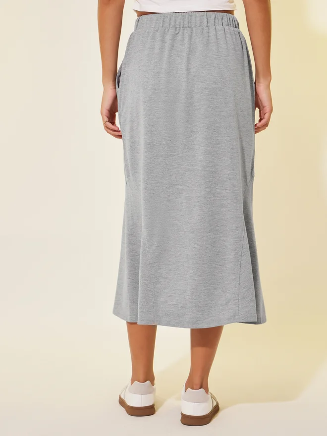 Take Two Take Two Solid Drawstring Waist A-Line Midi Skirt