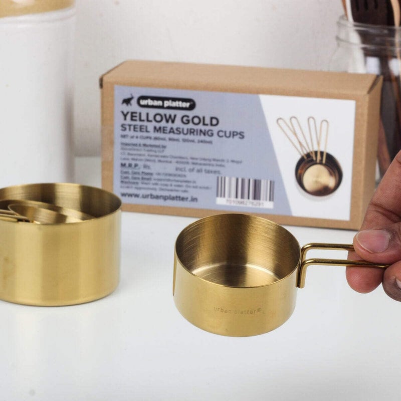 Urban Platter Urban Platter Yellow Gold Steel Measuring Cups Set of 4 Cups 60ml 80ml 125ml 250ml  - Image 5