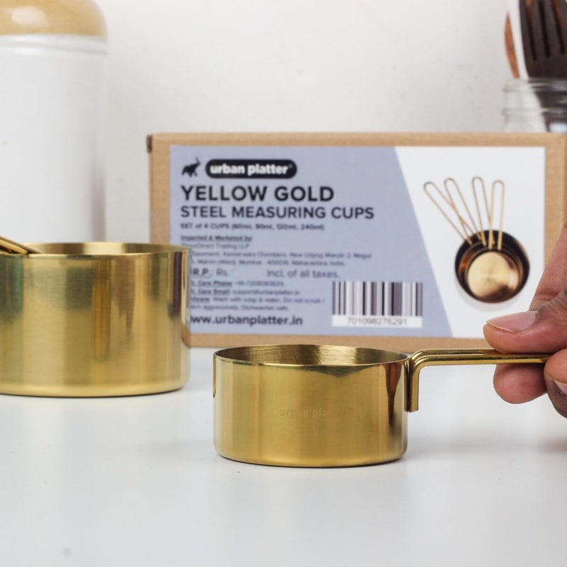 Urban Platter Urban Platter Yellow Gold Steel Measuring Cups Set of 4 Cups 60ml 80ml 125ml 250ml  - Image 4