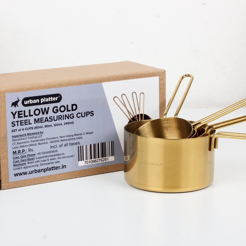 Urban Platter Urban Platter Yellow Gold Steel Measuring Cups Set of 4 Cups 60ml 80ml 125ml 250ml  - Image 3