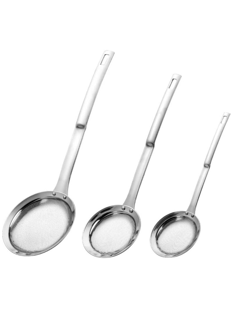 KASTWAVE Sieve Fine Mesh Strainer Set Stainless Steel Metal Flat Cooking Skimmer Ladle Colander With Handle Food Strainer Kitchen Tools For Kitchen Baking Oil Filter Flour Sifter Foam,L M Small 3Pack  - Image 1
