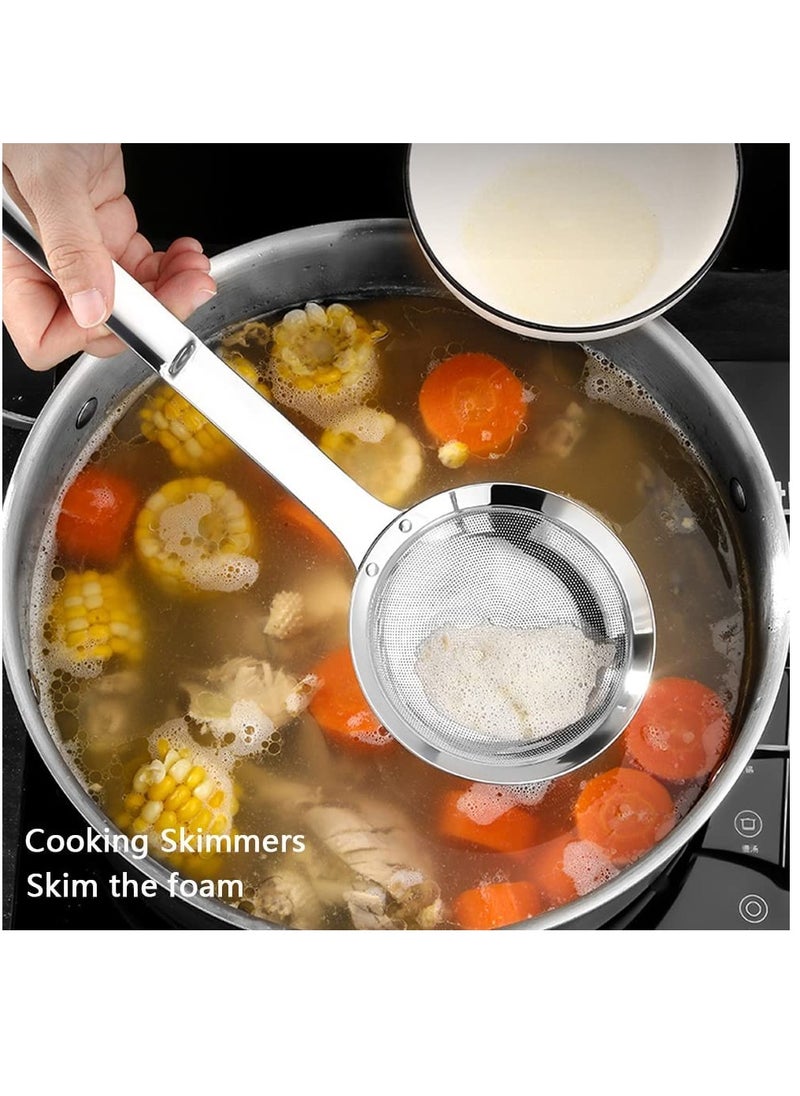 KASTWAVE Sieve Fine Mesh Strainer Set Stainless Steel Metal Flat Cooking Skimmer Ladle Colander With Handle Food Strainer Kitchen Tools For Kitchen Baking Oil Filter Flour Sifter Foam,L M Small 3Pack  - Image 5