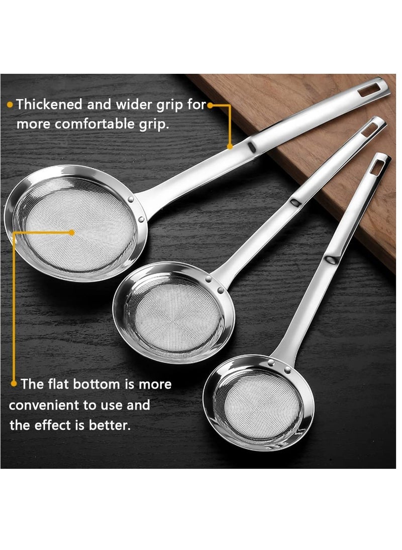 KASTWAVE Sieve Fine Mesh Strainer Set Stainless Steel Metal Flat Cooking Skimmer Ladle Colander With Handle Food Strainer Kitchen Tools For Kitchen Baking Oil Filter Flour Sifter Foam,L M Small 3Pack  - Image 3