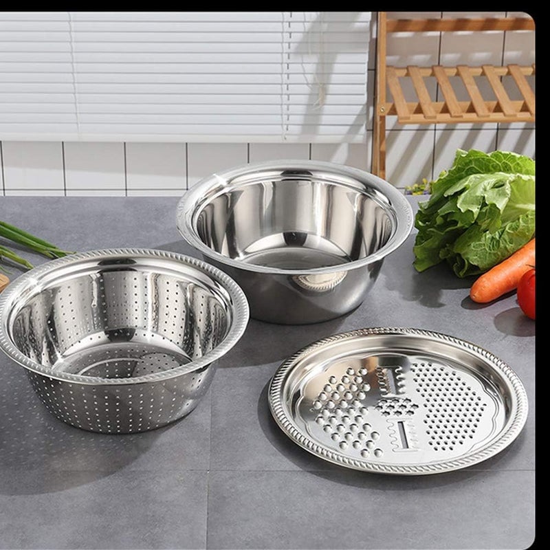PREMIUM 3-in-1 Stainless Steel Mixing Bowl Set 30cm with Grater & Colander Heavy Duty Multi-Purpose Kitchen Food Prep Strainer for Washing Grating & Baking - Image 1