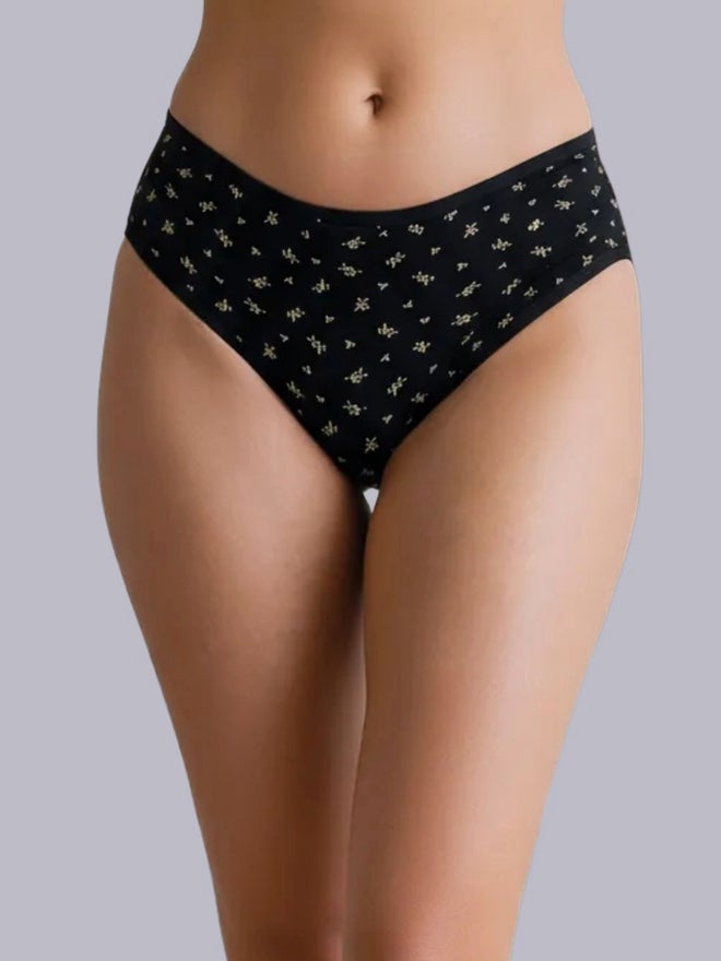 Eden Black Cotton Ditsy Print Hipster Brief - Image 1