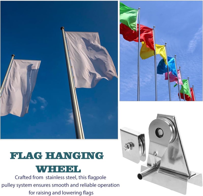 Lurrose Stainless Steel Flagpole Pulley System Kit with Heavy Duty Bearing Crank Handle Smooth Noise-reducing Flag Rope Raising Accessory for Outdoor Flagpoles Compatible for Repairs and - Image 3