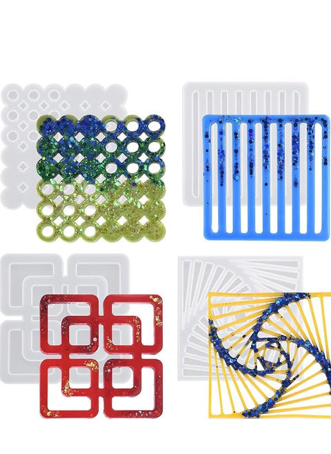 Coaster Resin Molds 4 pcs Square Resin Coaster Molds Epoxy Resin Molds for Resin Casting Cups Mats Home Decoration Smooth and Clear, Easy to Unmold Home Decoration