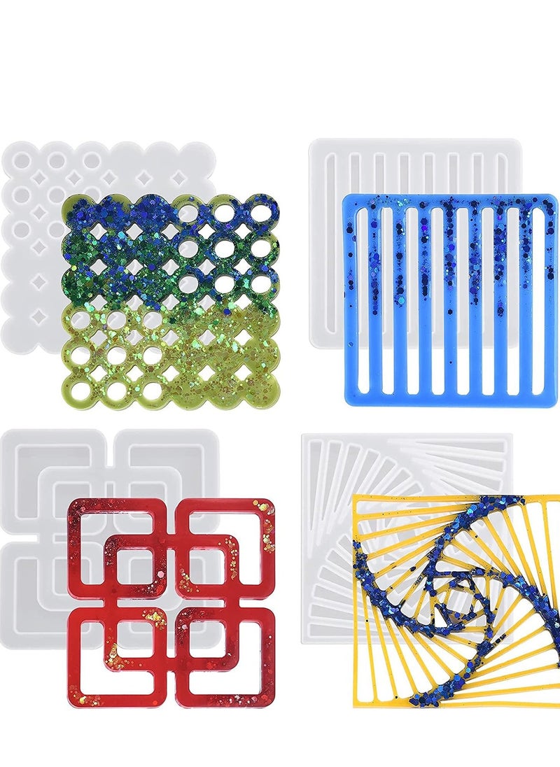 Coaster Resin Molds 4 pcs Square Resin Coaster Molds Epoxy Resin Molds for Resin Casting Cups Mats Home Decoration Smooth and Clear, Easy to Unmold Home Decoration