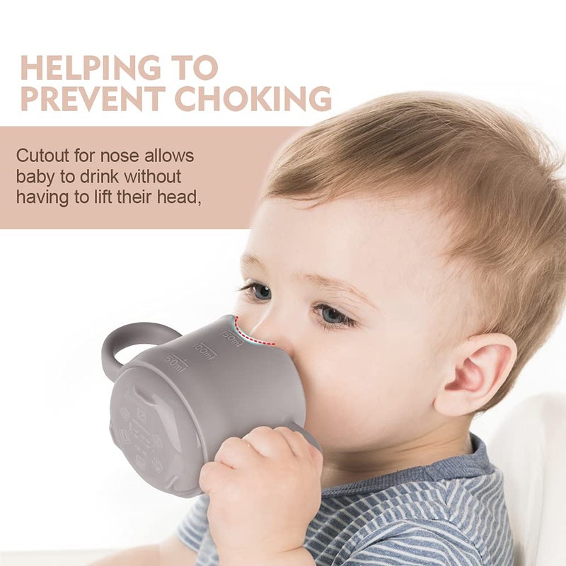 هاكا Silicone Toddler Cups, BPA Free Drop-Proof Training Open Cups for Baby 6 Months+, 5 Ounce (Suva Grey) - Image 2